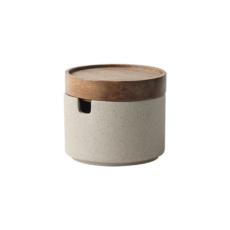 Ridgeline single ceramic seasoning pot with acacia wood lid